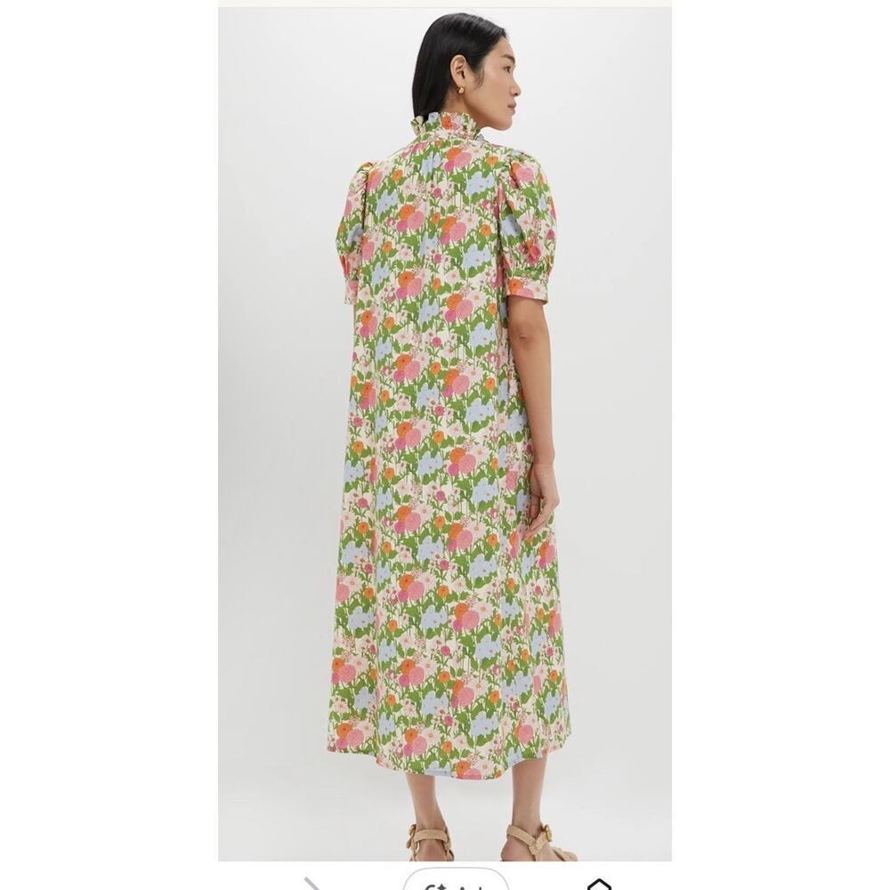 Hyacinth House Tuckernuck Louisa Midi Dress Green Begonia Floral Cotton XXS NWT - Picture 2 of 16